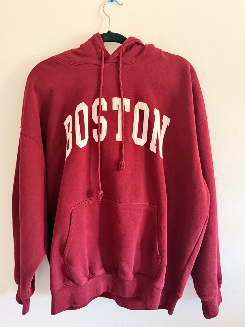 Brandy Melville Crewneck Hoodie - Burgundy with White Boston Lettering